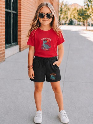 Vodexa Erkek-Kız Çocuk Tişört ve Şort Takım %100 Pamuk Yazlık Rahat Kalıp Baskılı T-Shirt Çocuk Kombin