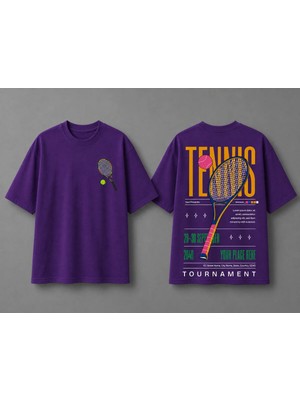 Vodexa Unisex Oversize Tennis Baskılı T-Shirt %100 Pamuk Tenis Temalı Rahat Kalıp Kısa Kollu Tişört