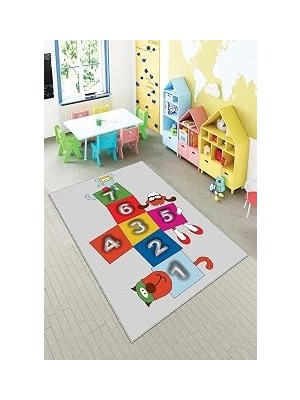 Pelangi Gri Seksek Desenli Yıkanabilir Kaymaz Taban Leke Tutmazbebek ve Çocuk Odası Halısı, Açık Gri-Renkli 100 x 600, 901357151100600
