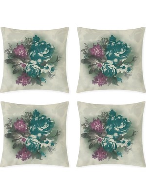 Dijital Baskı Bitki ve Yaprak Desenli Dekoratif Yastık Kılıfı 45X45 cm – Fermuarlı, Yıkanabilir, Modern Doğal Tasarım, 4’lü Set – Iç Yastık Dahil Değildir