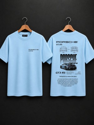 Vodexa Ünisex Oversize T-Shirt Porsche Gt3 Baskılı %100 Pamuk Tişört Rahat Kalıp