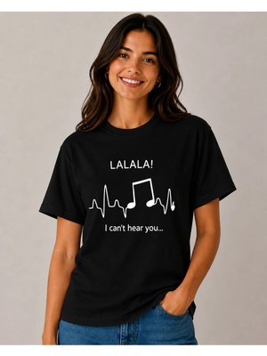 Vodexa Ünisex Oversize T-Shirt La La La Baskılı %100 Pamuk Tişört Rahat Kalıp
