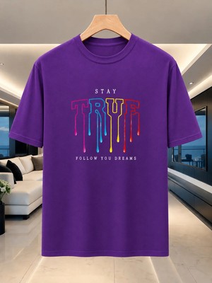 Vodexa Ünisex Oversize T-Shirt True Baskılı %100 Pamuk Tişört Rahat Kalıp