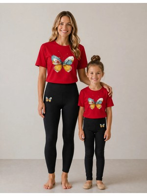 Vodexa Anne Kız Tayt ve Thişört Takım T-Shirt Takım %100 Pamuk Esnek Rahat Günlük Spor Kombin(Tekli Takım Satımaktadır)