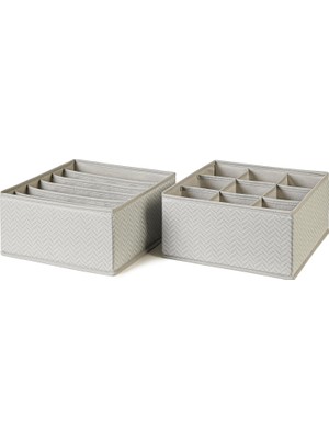 Ocean Home Textile 2'li Bölmeli Gri Balıksırtı Çekmece Içi Düzenleyici Kutu Set