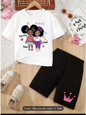 Vodexa Erkek-Çocuk Tişört Şort Takım %100 Pamuk Yazlık Rahat Kalıp Baskılı T-Shirt Çocuk Kombin