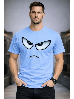 Vodexa Ünisex Oversize T-Shirt Kızgın Gözler Baskılı %100 Pamuk Tişört Rahat Kalıp