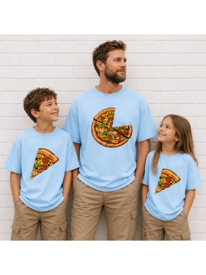 Vodexa Baba Kız.erkek Çocuk Oversize Tişört – Twin T-Shirt Pizzadilimi Baskılı (Ürünler Tekli)