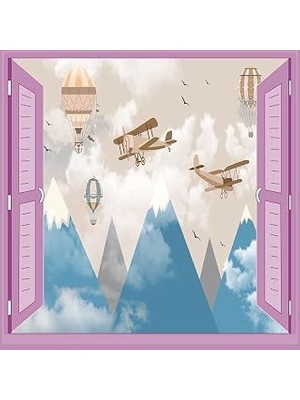 Çocuk Odası Bebek Odası Pencere Poster Duvar Kağıdı Uçak Balon