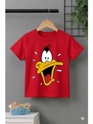 Vodexa Ünisex Oversize T-Shirt Ördek Baskılı %100 Pamuk Tişört Rahat Kalıp