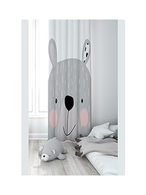 Pelangi Beyaz Ayıcık Desenli Dijital Baskı Yıkanabilir Bebek Çocuk Odası Fon Perdesi, Karışık Renkli 70 x 200