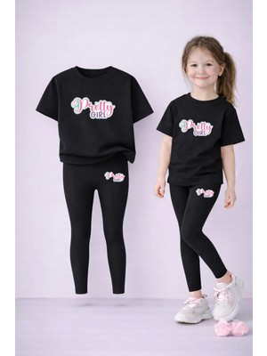 Vodexa Tayt-T-Shirt Takım Anne Kız Kombin %100 Pamuk Esnek Rahat Günlük Spor Kombin