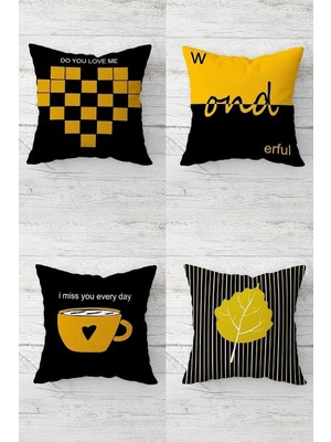 Pelangi Kalpyaprak Coffee Desen Gizli Fermuarlı Kırlent Kılıfı Koltuk Yastık Kılıfı TAKIM(4ADET), Turuncu-Siyah 45 x 45