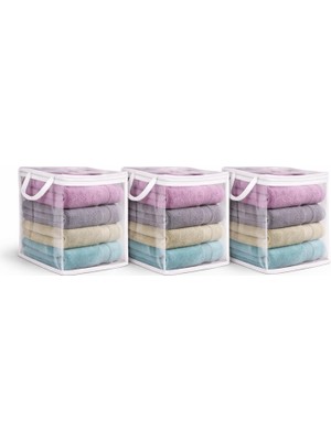 3 Adet Mini Şeffaf Hurç Havlu Giysi Iç Çamaşırı Düzenleyici Saklama Çantası 25X25CM