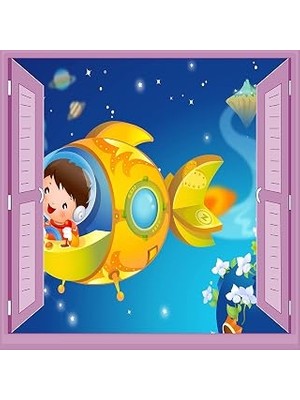 Çocuk Odası Bebek Odası Pencere Poster Duvar Kağıdı Uzay Aracı