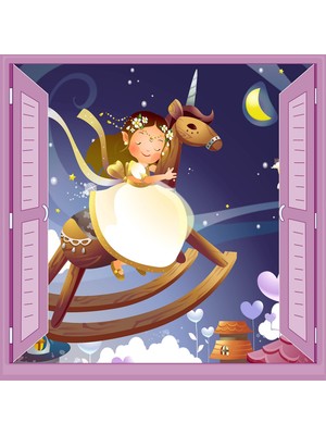 Çocuk Odası Bebek Odası Pencere Poster Duvar Kağıdı At ve Kız