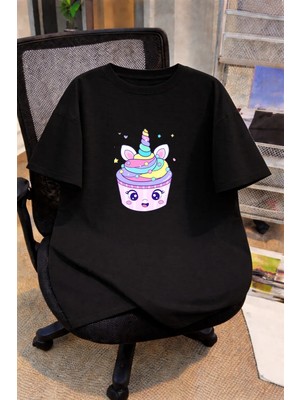 Vodexa Oversize Çocuk Genç Tişört %100 Pamuk Baskılı Rahat Kalıp Günlük Şık T-Shirt