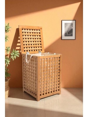 Digithome Bambu Çamaşır Sepeti 62X45 cm Kulplu Taşınabilir Bezli DB-0041