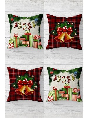 Pelangi Christmas Zil Hediye Yılbaşı Ağacı Gizli Fermuarlı Kırlent Kılıfı Koltuk Yastık Kılıfı TAKIM(4ADET), Yeşil-Kırmızı 43 x 43