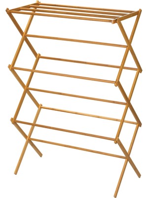 Household Essentials Bambu Katlanır Elbise Kurutma Rafı, Lüks Çamaşır Rafı, 11 Dübelli, Çevre Dostu, Sağlam Çerçeve, Düz Kurutma Rafı