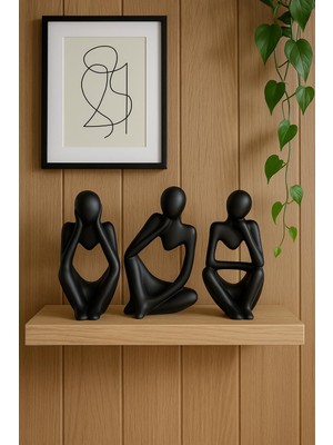 Ev & Ofis Dekoru – Siyah 3’lü Insan Figürü Seti | El Yapımı Minimalist Heykel Takımı