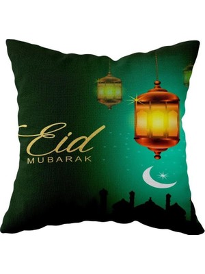 Pelangi Ramazan Fener Hilal Eid Mubarak Çift Taraflı Gizli Fermuar Yastık Kılıf Kırlent Koltuk Yastık Kılıf, Yeşil 43 x 43