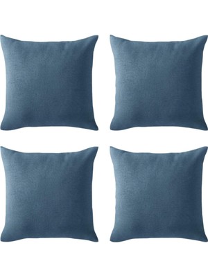 Kırlent Kılıfı 4'lü Set - Gizli Fermuarlı - Kadife Dokulu,mavi 43 x 43