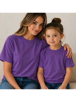Vodexa Anne Kız Kombin Sade Oversize Tişört Twin T-Shirt %100 Pamuk Rahat Kalıp
