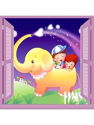 Çocuk Odası Bebek Odası Pencere Poster Duvar Kağıdı Fil