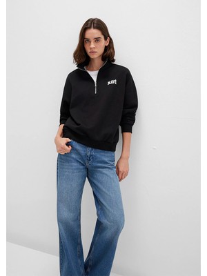Mavi Mavi Logo Baskılı Yarı Fermuarlı Siyah Sweatshirt 1S10179-900