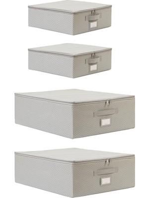 Ocean Home Textile 4'lü Gri Balıksırtı Destekli Hurç Set 2 Adet 31 x 38 x 12 + 45 x 55 x 18 cm