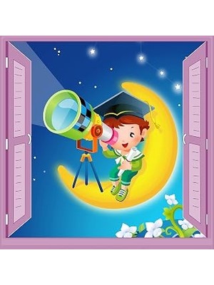 Çocuk Odası Bebek Odası Pencere Poster Duvar Kağıdı Teleskop
