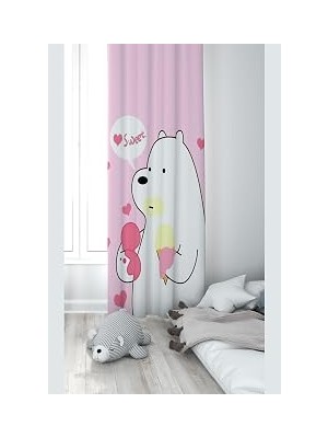 Pelangi Pembe Ayıcık Desenli Dijital Baskı Yıkanabilir Bebek Çocuk Odası Fon Perdesi, Karışık Renkli 140 x 200