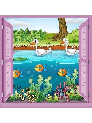 Çocuk Odası Bebek Odası Pencere Poster Duvar Kağıdı Ördek Balık
