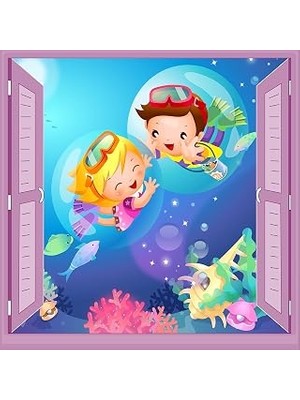 Çocuk Odası Bebek Odası Pencere Poster Duvar Kağıdı Dalgıç
