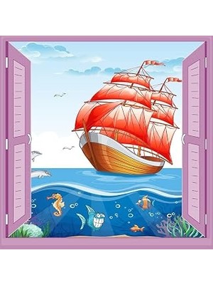 Çocuk Odası Bebek Odası Pencere Poster Duvar Kağıdı Gemi