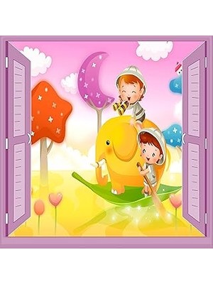 Çocuk Odası Bebek Odası Pencere Poster Duvar Kağıdı Safari