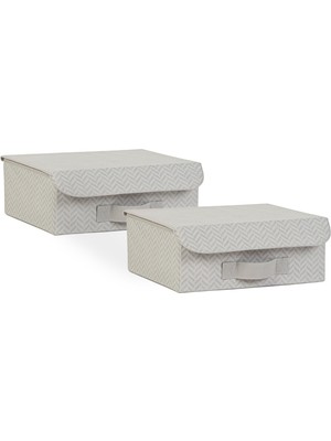 Ocean Home Textile 2'li Gri Balıksırtı Kapaklı Kutu Set 30 x 23 x 11 cm