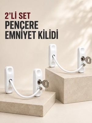 Elif Asya Ceyiz Tekstil 2’li Set Pencere Güvenlik Kilidi Anahtarlı Kablolu Çocuk Emniyet Kilidi Beyaz