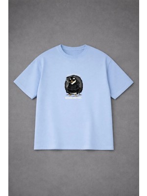 Vodexa Erkek Oversize T-Shirt Nıhılıst Penguın Baskılı %100 Pamuk Tişört Rahat Kalıp
