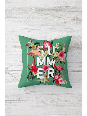 Pelangi Yaz Ayı Temalı Çift Tarafı Baskılı Gizli Fermuarlı Yastık Kılıfı Kırlent Koltuk Yastık Kılıfı, Mint-Fuşya 45 x 45, 24691312645451
