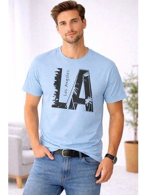 Vodexa Erkek Oversize T-Shirt La Baskılı %100 Pamuk Tişört Rahat Kalıp