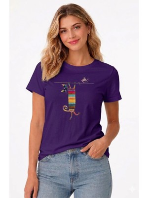 Vodexa Oversize T-Shirt Cambaz Kedi Baskılı %100 Pamuk Tişört Rahat Kalıp