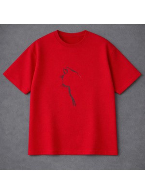 Vodexa Ünisex Oversize T-Shirt Gölge Kedi Baskılı %100 Pamuk Tişört Rahat Kalıp
