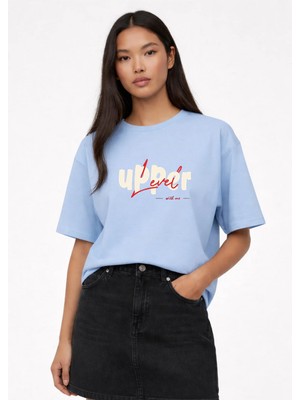 Vodexa Ünisex Oversize T-Shirt Upper Level Baskılı %100 Pamuk Tişört Rahat Kalıp