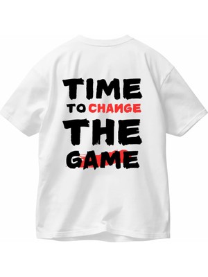 Vodexa Erkek Oversize T-Shirt Time To Change Baskılı %100 Pamuk Tişört Rahat Kalıp
