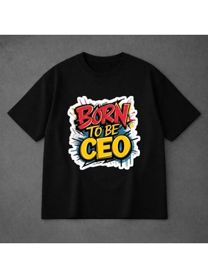 Vodexa Ünisex Oversize T-Shirt Born Ceo Baskılı %100 Pamuk Tişört Rahat Kalıp