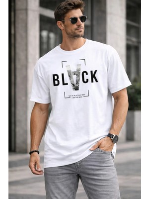 Vodexa Erkek Oversize T-Shirt Ters Black Baskılı %100 Pamuk Tişört Rahat Kalıp