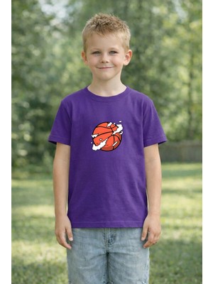 Vodexa Erkek Çocuk Havada Basket Topu Baskılı Çocuk Tişört %100 Pamuk – Yazlık Çocuk T-Shirt