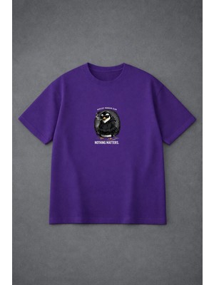 Vodexa Erkek Oversize T-Shirt Nıhılıst Penguın Baskılı %100 Pamuk Tişört Rahat Kalıp